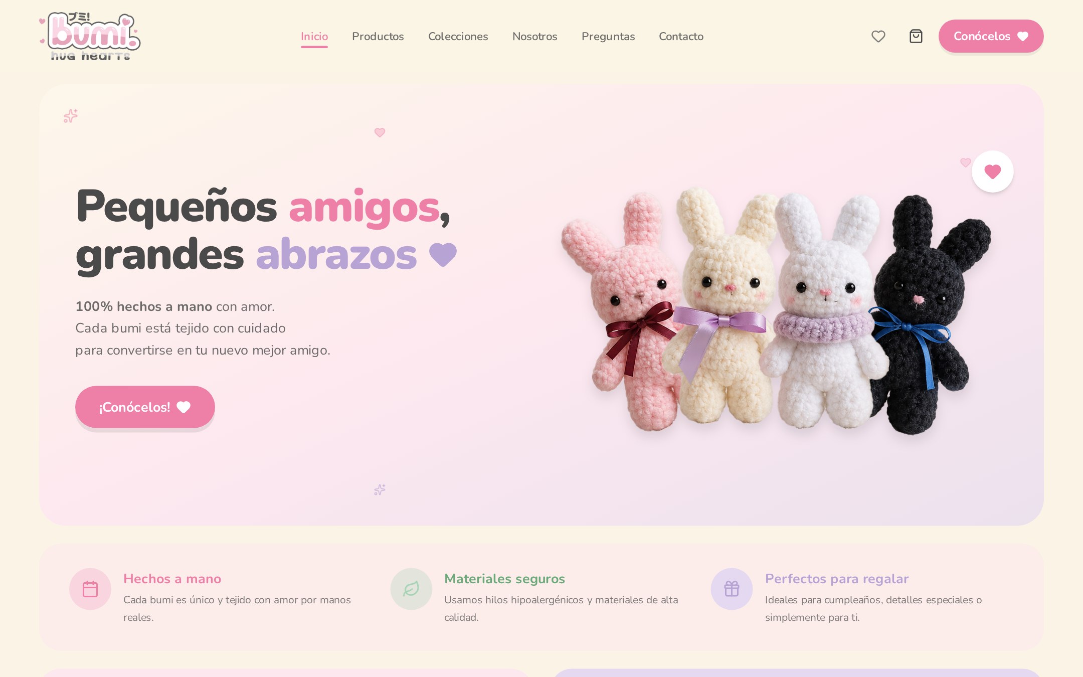 Vista previa del sitio Bumi · Hug Hearts